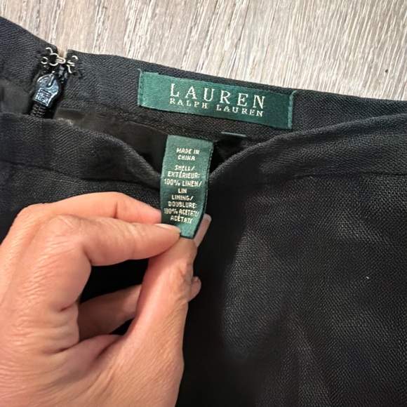 Lauren Ralph Lauren Black 100% Linen A-Line Midi Skirt Classic Flowy size 4 - Picture 2 of 3